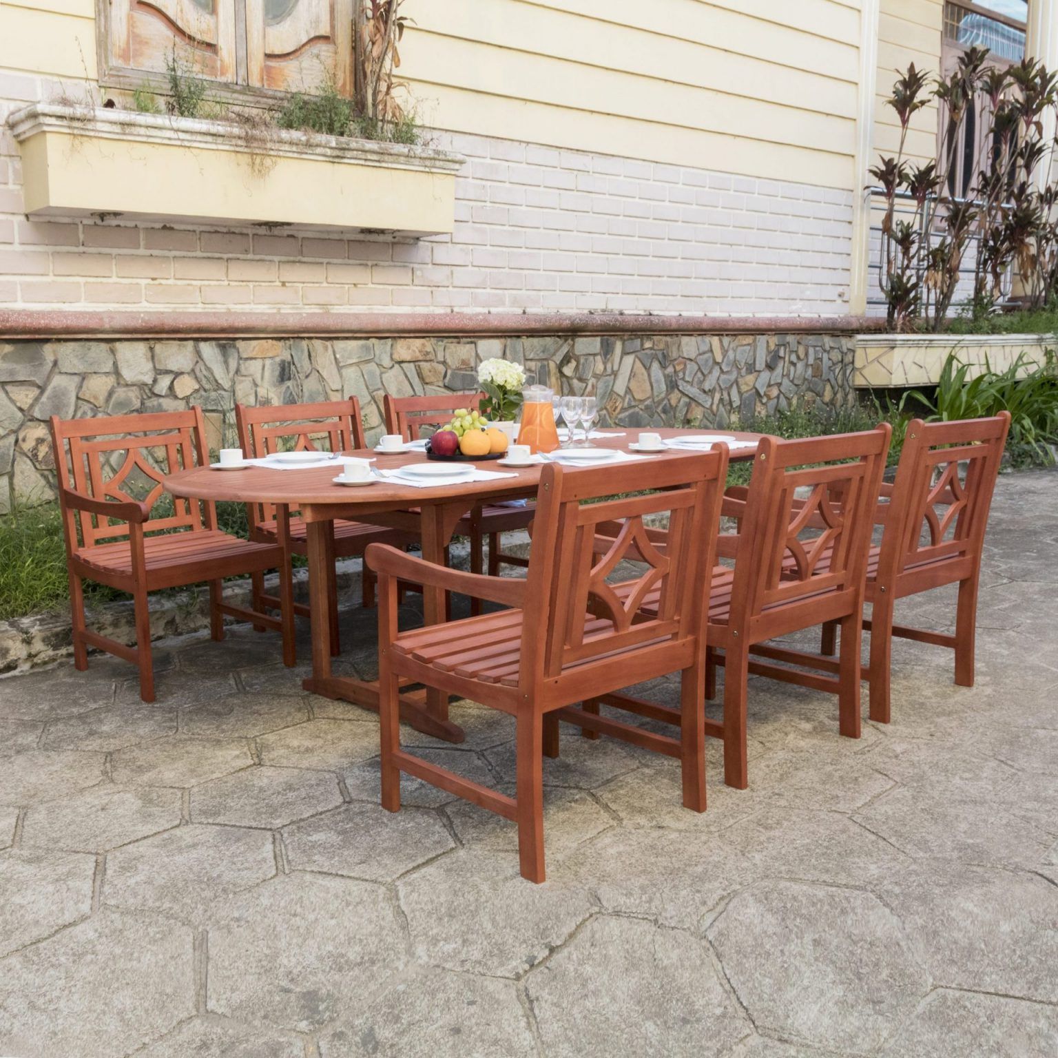 Extendable 7 Piece Patio Dining Sets Intended For Fashionable Malibu 7 Piece Wood Extendable Table Dining Set – All Outdoor Decor (View 4 of 15)