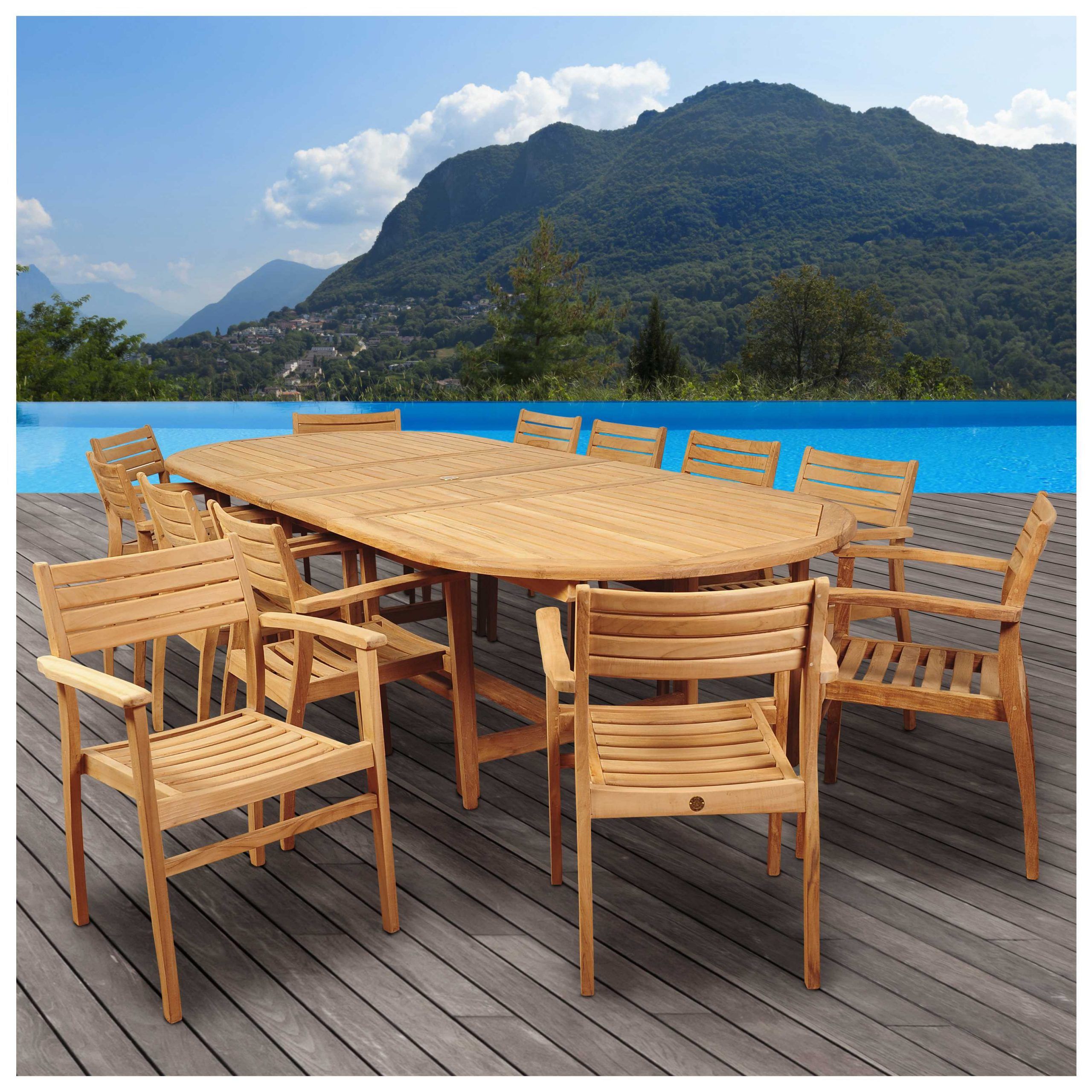 Extendable Oval Patio Dining Sets With Best And Newest International Home Miami Amazonia Mondavi 13 Piece Teak Double (View 3 of 15)