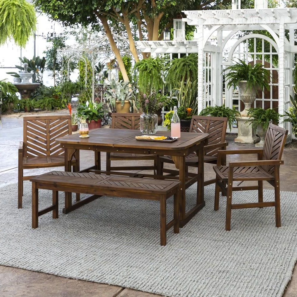 Extendable Patio Dining Set For Fashionable 6 Piece Extendable Outdoor Patio Dining Set In Dark Brown – Walker (View 10 of 15)