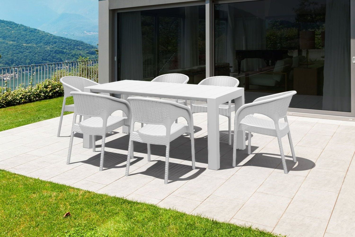 Extendable Patio Dining Set For Most Recent Panama Extendable Patio Dining Set 7 Piece White Isp8082s Whsiesta (View 6 of 15)