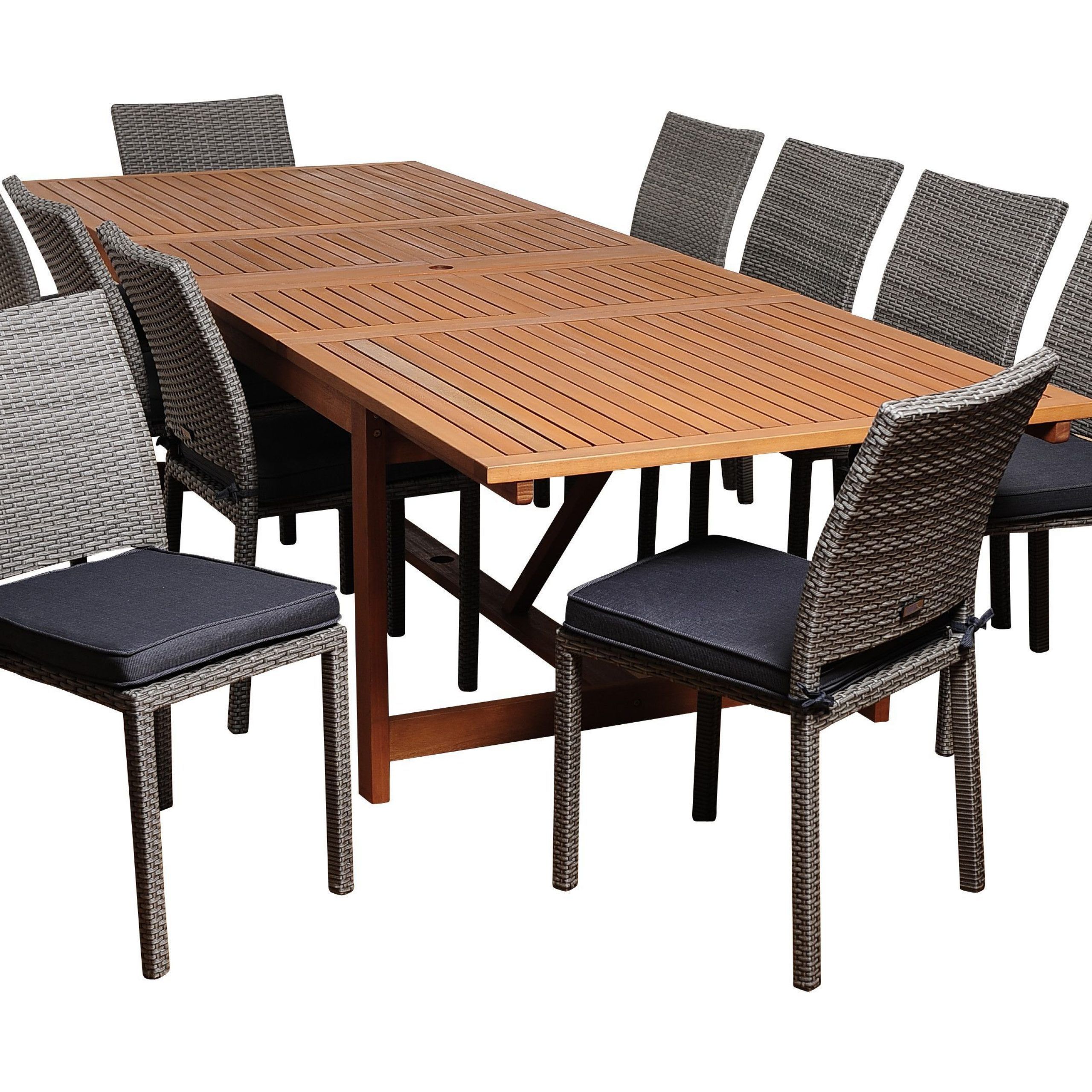 Extendable Patio Dining Set Pertaining To Fashionable Angelo 11 Piece Eucalyptus/wicker Extendable Rectangular Patio Dining (View 12 of 15)
