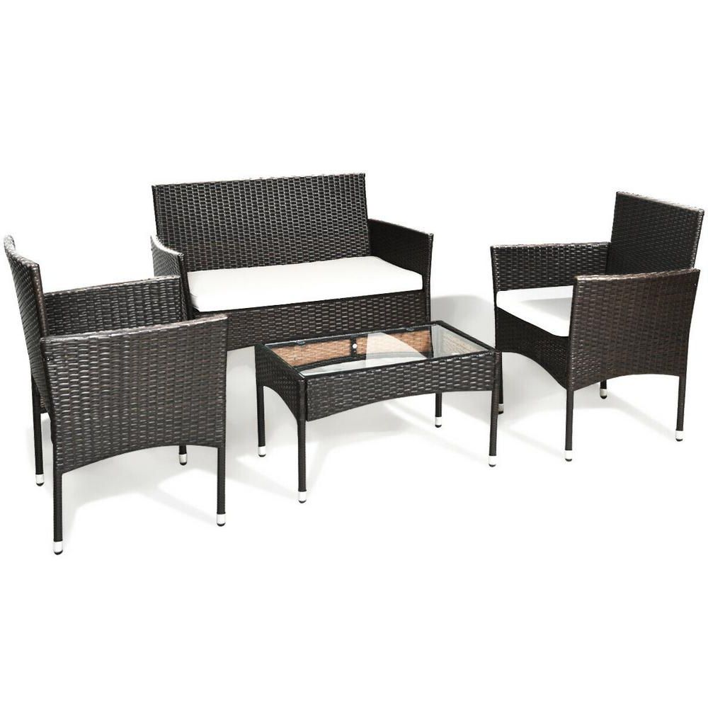 Famous 4 Piece 3 Seat Outdoor Patio Sets With Regard To Costway 4 Piece Wicker Patio Conversation Seating Set With Rattan (View 7 of 15)