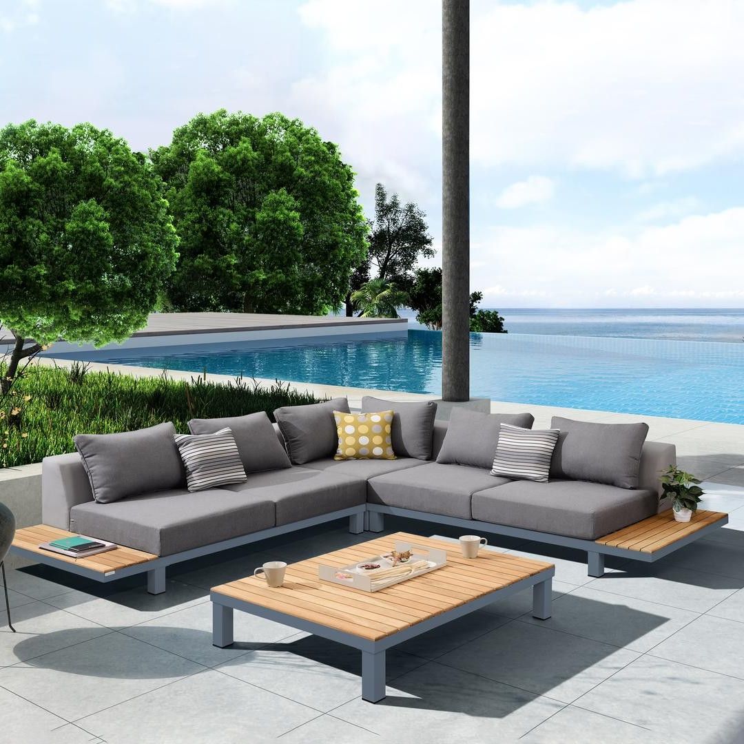 Famous 4 Piece Wood Outdoor Bar Sets Throughout Polo 4 Piece Outdoor Dark Gray Sectional Set – 1stopbedrooms (View 10 of 15)