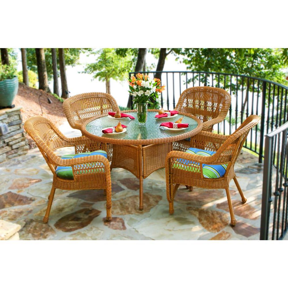 Famous 5 Piece 5 Seat Outdoor Patio Sets Within Tortuga Outdoor Portside Amber 5 Piece Wicker Outdoor Dining Set With (View 10 of 15)