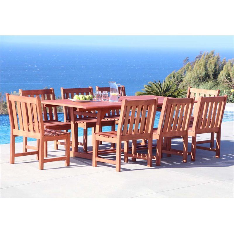 Famous 9 Piece Extendable Patio Dining Sets With Regard To Malibu Outdoor 9 Piece Wood Patio Dining Set With Extension Table (View 13 of 15)