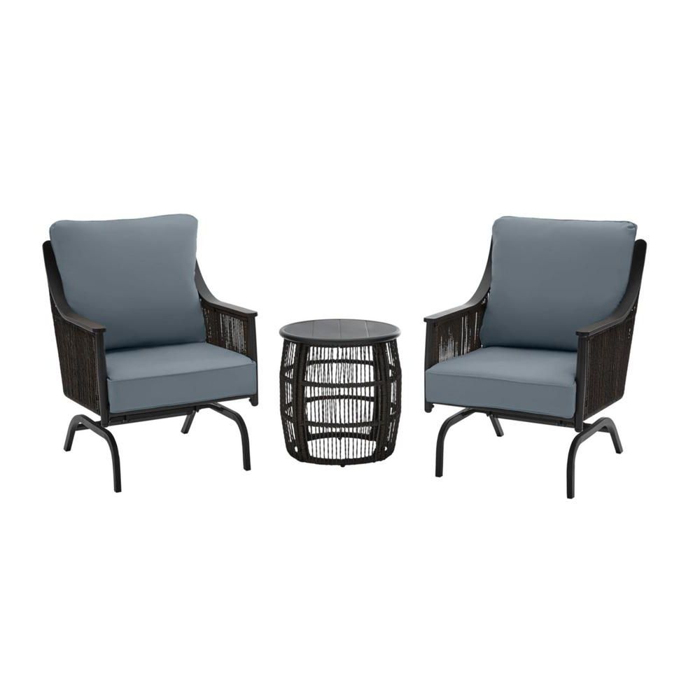 Famous Blue 3 Piece Outdoor Seating Sets Throughout Hampton Bay Bayhurst Black 3 Piece Wicker Outdoor Patio Motion Seating (View 3 of 15)