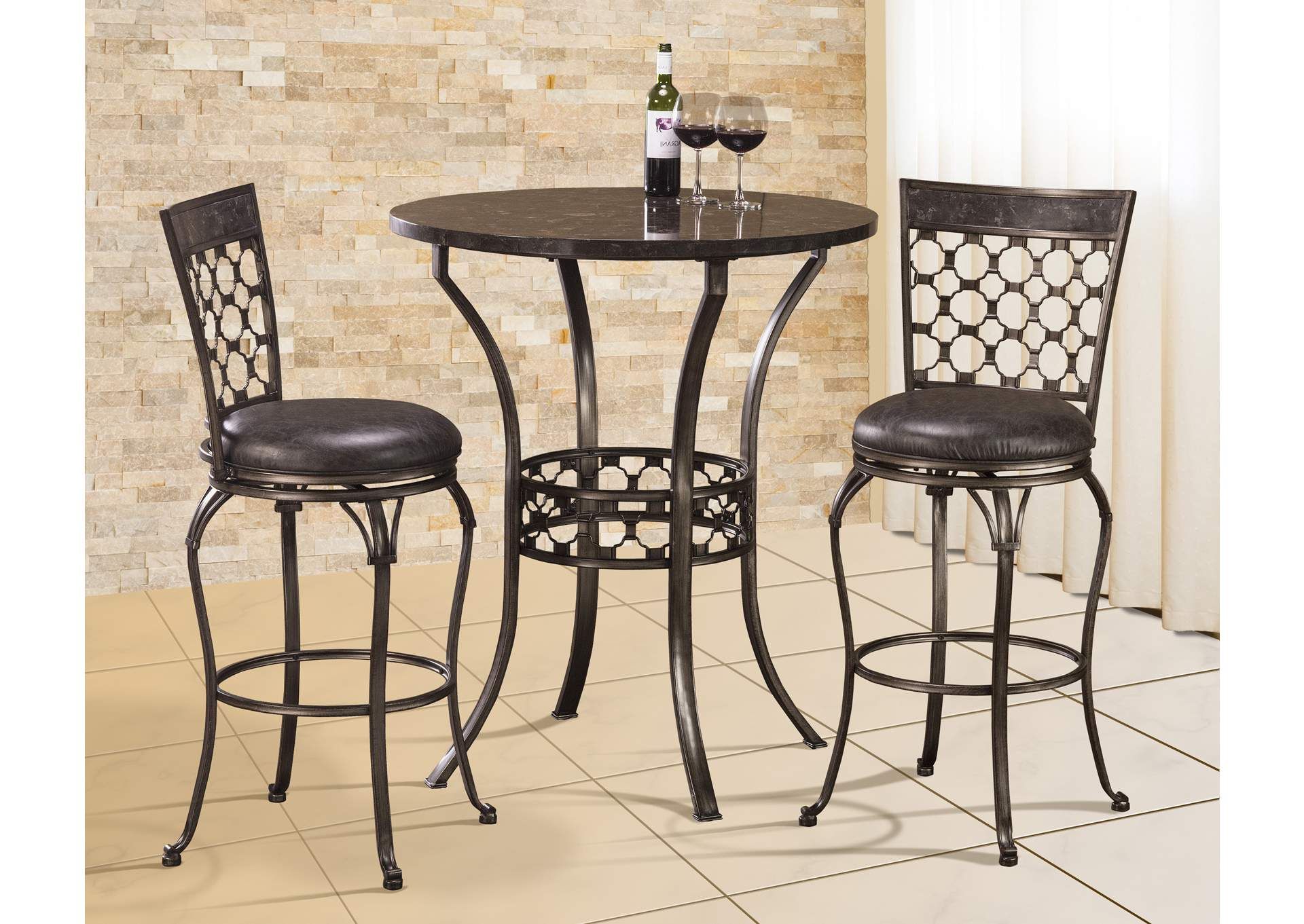 Famous Brescello Pewter 3 Piece Bar Height Bistro Dining Set Kirk Imports Intended For 3 Piece Bistro Dining Sets (View 1 of 15)