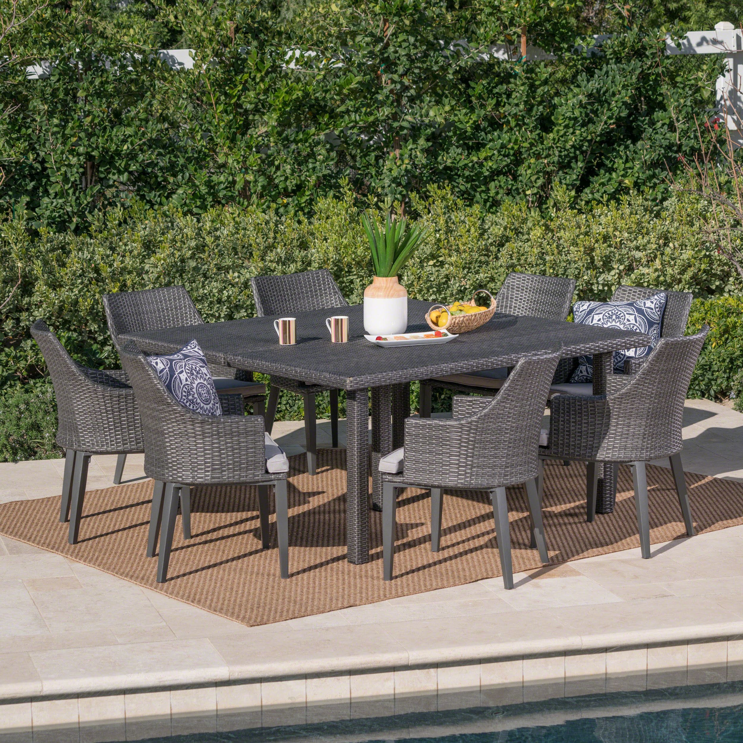 Famous Christopher Knight Home Arnell Outdoor 9 Piece Square Wicker Dining Set With 9 Piece Square Patio Dining Sets (View 2 of 15)
