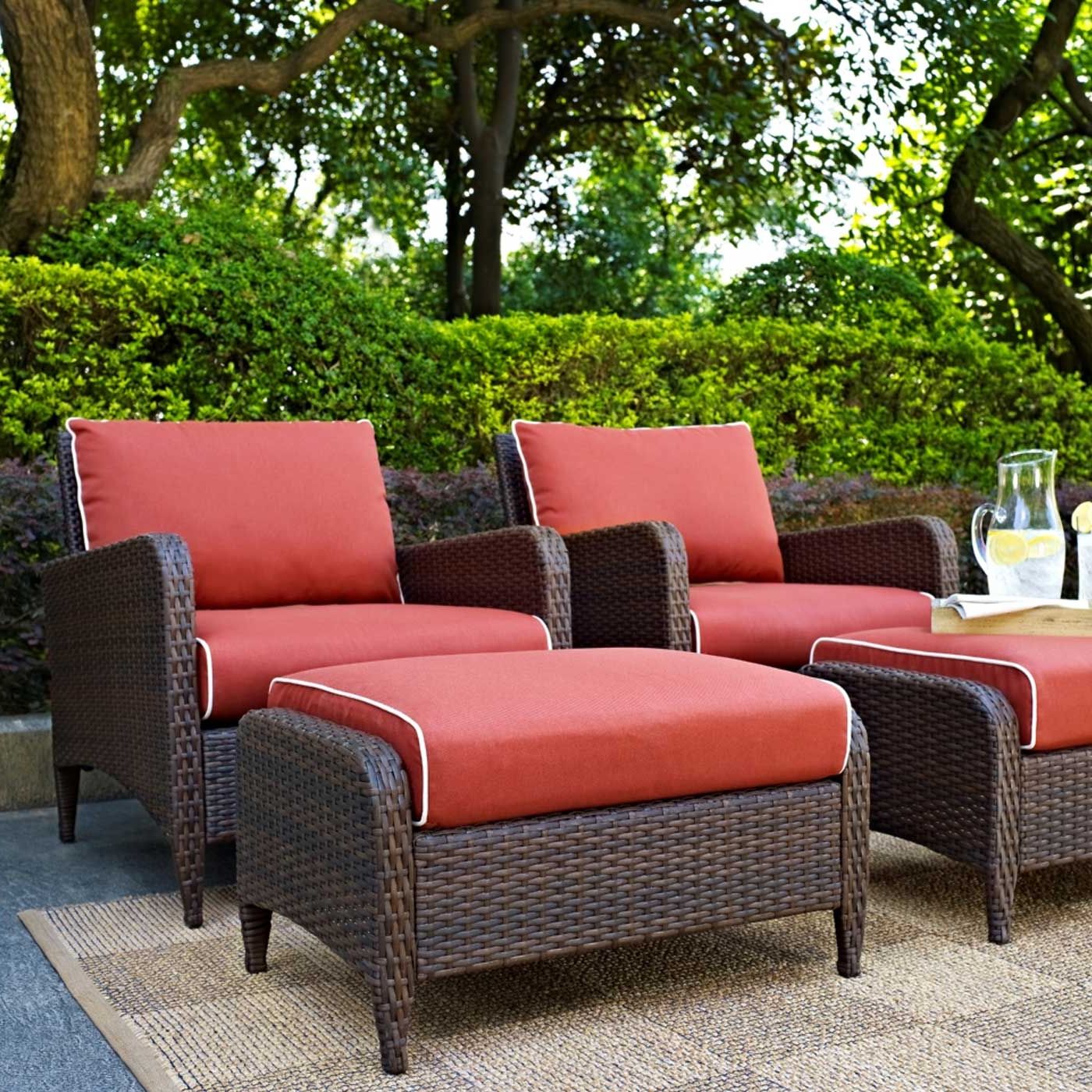 Famous Crosley Kiawah 4 Piece Outdoor Wicker Seating Set With Sangria Cushions With 4 Piece Outdoor Seating Patio Sets (View 1 of 15)
