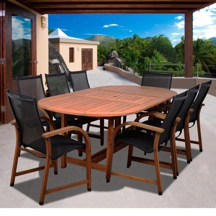 Famous Eucalyptus Extendable Patio Dining Sets With Regard To Bahamas 9 Piece Eucalyptus Extendable Oval Patio Dining Set In  (View 6 of 15)