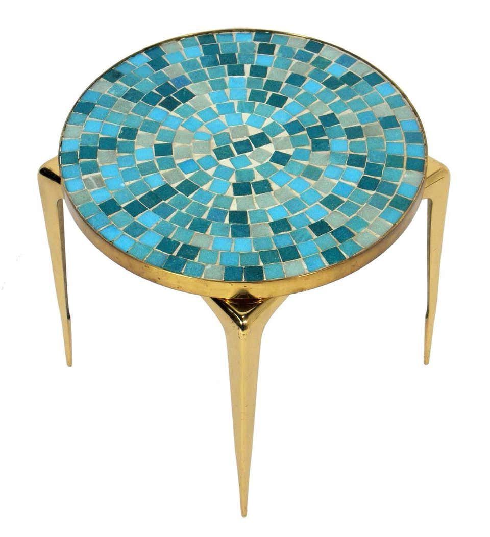 Famous Italian Mosaic Tile And Brass Table In  (View 9 of 15)