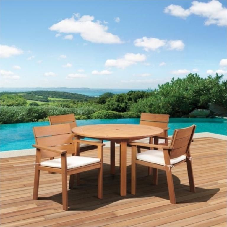 Famous Nelson Eucalyptus 5 Piece Round Patio Dining Set – Rocshop With Regard To Eucalyptus Round Dining Sets (View 6 of 15)