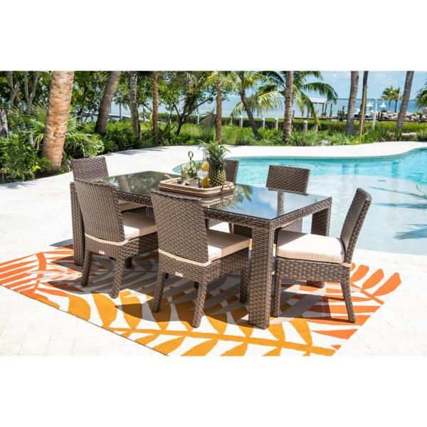 Famous Off White Cushion Patio Dining Sets Pertaining To Fiji Brown 7 Piece Wicker Outdoor Dining Set With Off White Cushions (View 10 of 15)