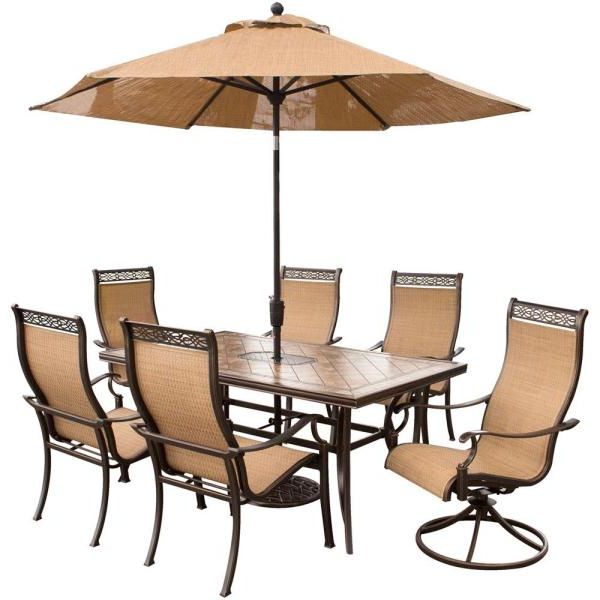 Famous Rectangular 7 Piece Patio Dining Sets Within Hanover Monaco 7 Piece Rectangular Patio Dining Set And 2 Swivel (View 15 of 15)