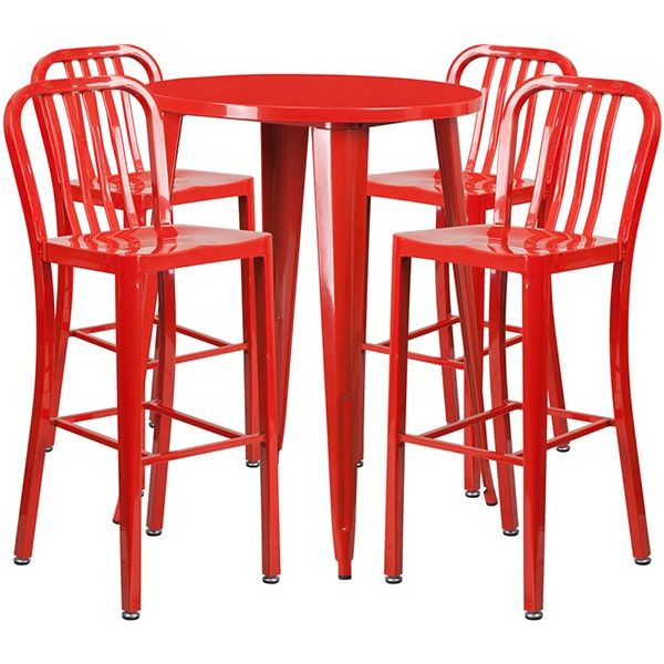 Famous Red Metal Outdoor Table And Chairs Sets In Flash Furniture Ch 51090bh 4 30vrt Red Gg Commercial Grade 30" Round (View 13 of 15)