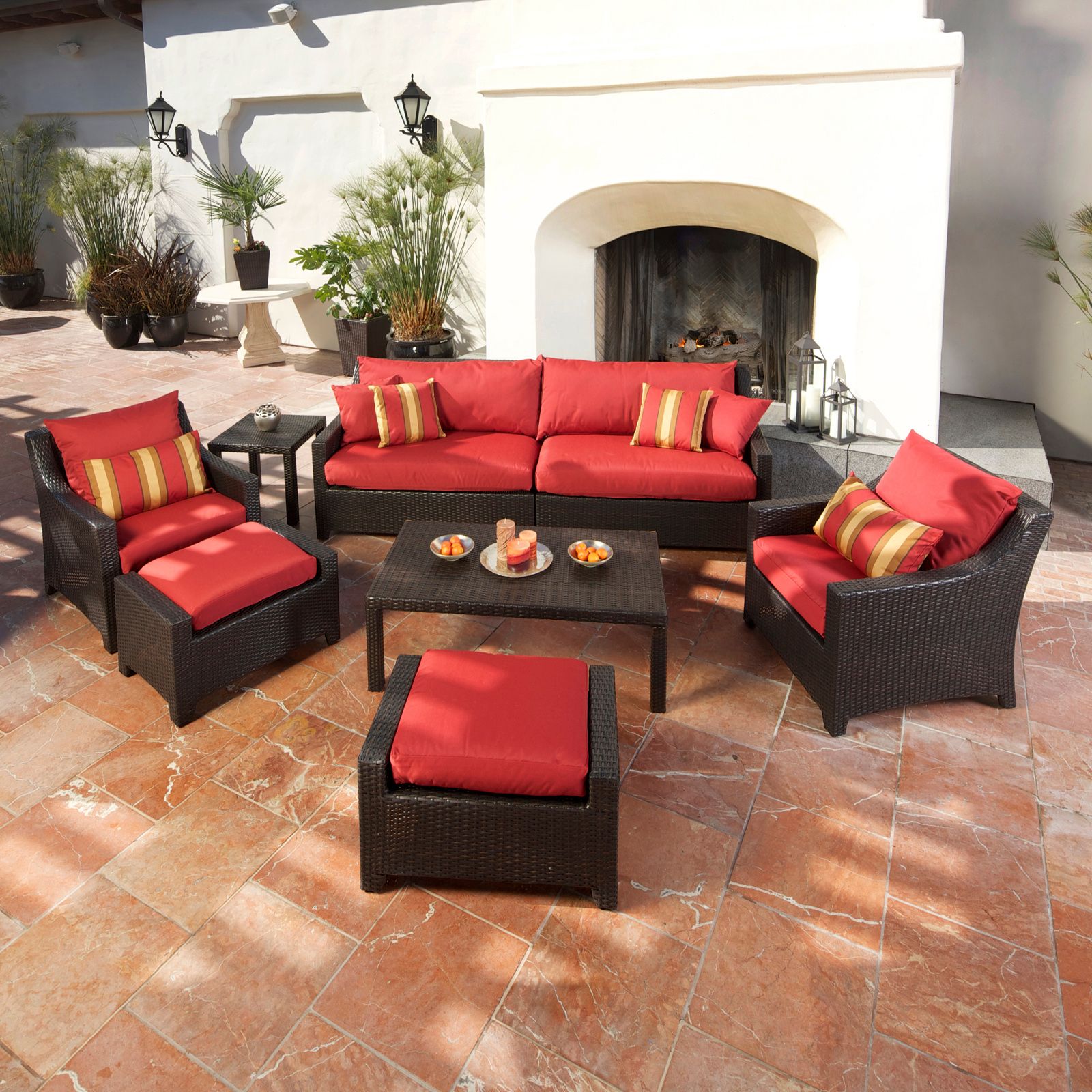 Famous Rst Outdoor Cantina 8 Piece Sofa With Club Chair And Ottomans Set Inside Red Loveseat Outdoor Conversation Sets (View 9 of 15)
