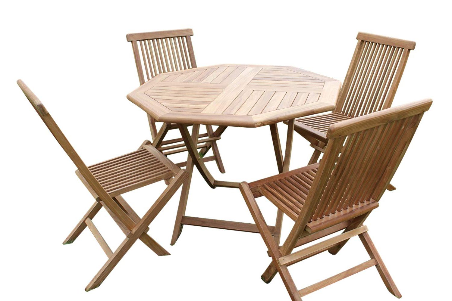 Famous Teak Folding Chair Patio Dining Sets Intended For Solid Teak Octagonal Garden Dining Table And 4 Folding Chairs – Garden (View 4 of 15)