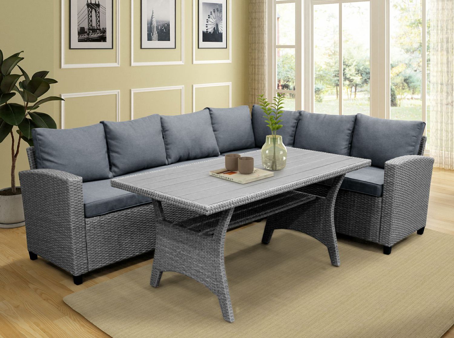 Fashionable Dining Table Set Outdoor Furniture Pe Rattan Wicker Conversation Set Pertaining To Gray All Weather Outdoor Seating Patio Sets (View 8 of 15)