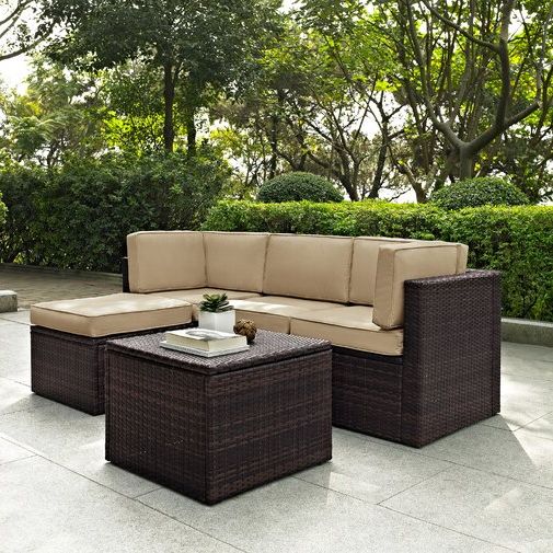 Fashionable Mercury Row® Belton 5 Piece Rattan Sectional Seating Group With Pertaining To Fabric 5 Piece 4 Seat Outdoor Patio Sets (View 5 of 15)