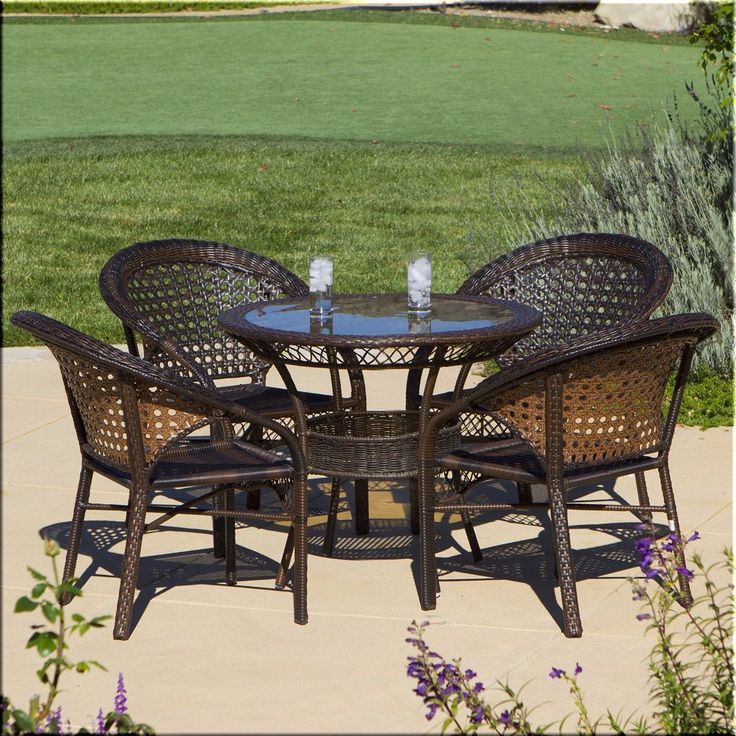 Fashionable Outdoor Dining Set 5 Piece Round Table Chairs Resin Wicker Brown With Wicker 5 Piece Round Patio Dining Sets (View 8 of 15)