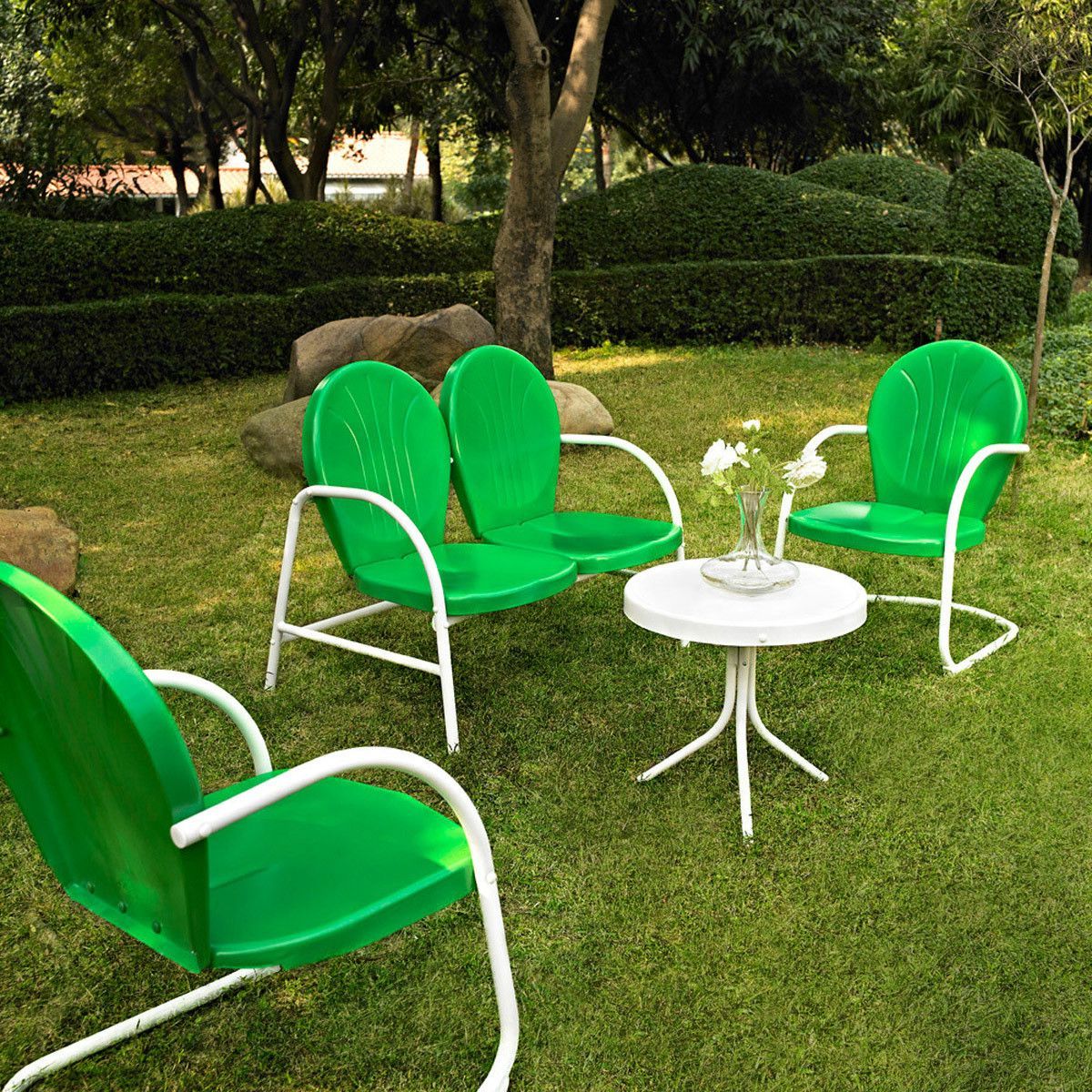 Fashionable Seating Set Green White 4 Piececrosley Outdoor (View 3 of 15)