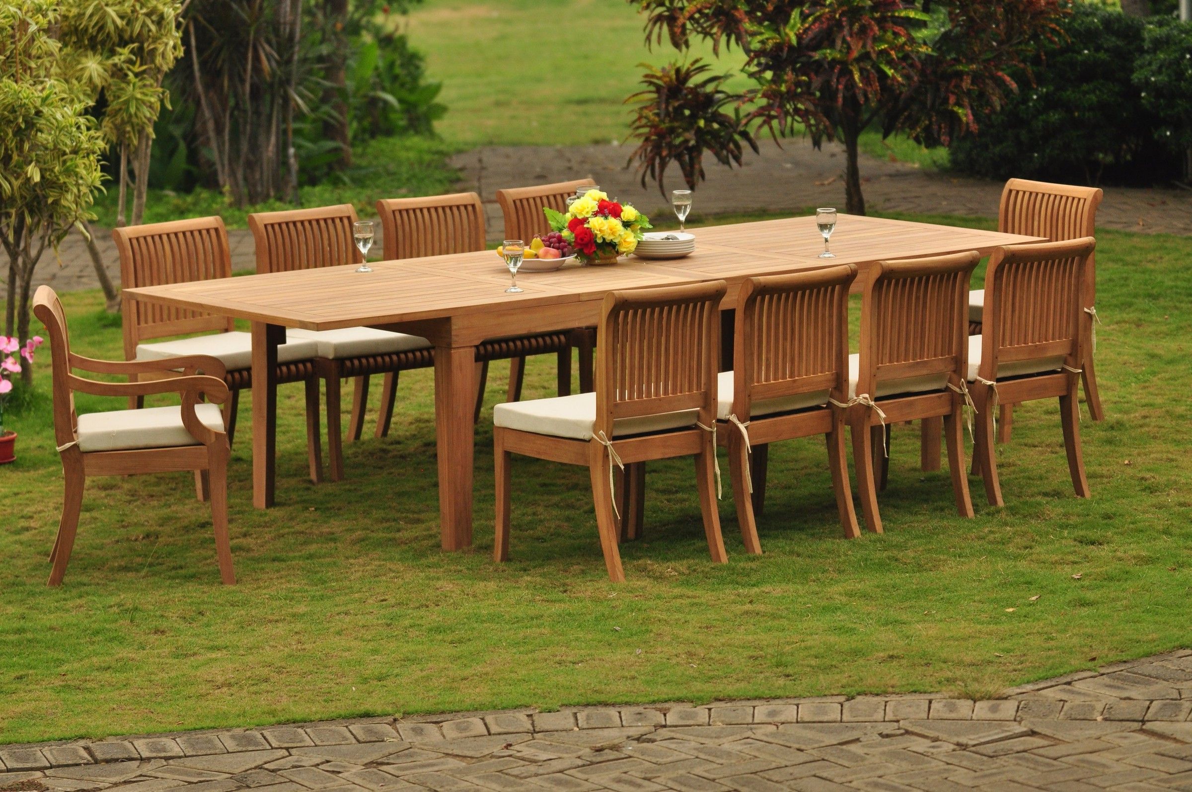 Fashionable Teak Dining Set: 10 Seater 11 Pc: Large Caranasas 122" Dining Rectangle Throughout Teak Wood Outdoor Table And Chairs Sets (View 9 of 15)
