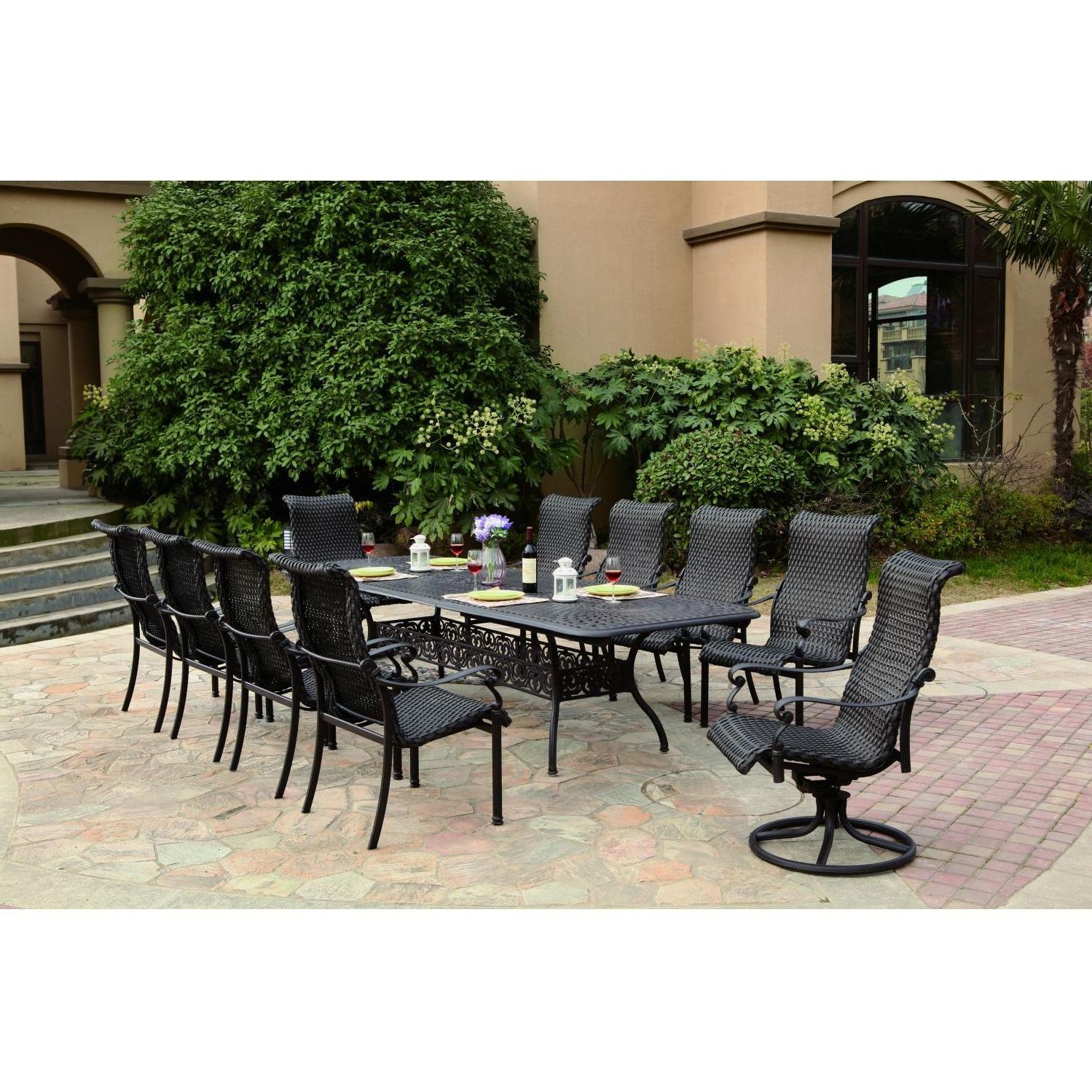 Fashionable Victoria 11 Piece Resin Wicker Patio Dining Set W/ 92 X 42 Inch Pertaining To Large Rectangular Patio Dining Sets (View 14 of 15)