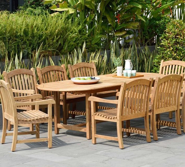 Favorite 9 Piece Teak Wood Outdoor Dining Sets Inside Nassau 9 Piece Oval Table & Placid Teak Dining Armchair Set (View 9 of 15)