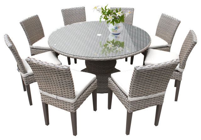 Favorite Armless Square Dining Sets In Oasis 60 Inch Outdoor Patio Dining Table With 8 Armless Chairs (View 12 of 15)