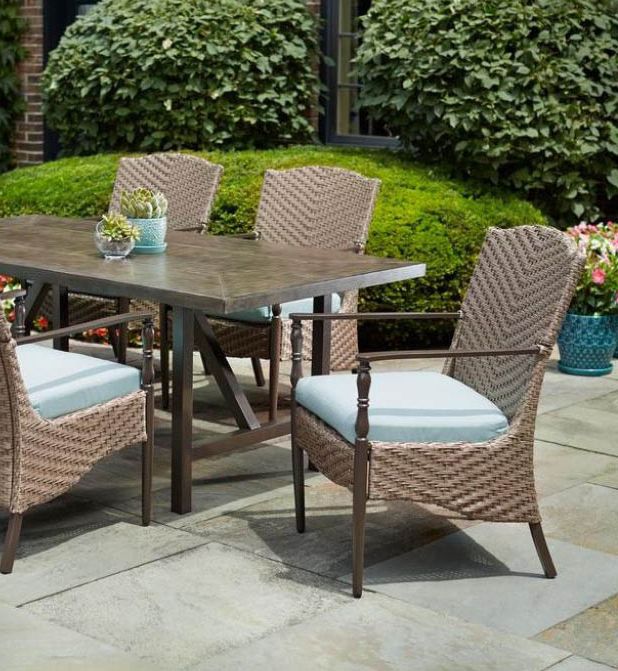 Favorite Home Decorators Collection Bolingbrook 7 Piece Wicker Outdoor Patio Within Mist Fabric Outdoor Patio Sets (View 8 of 15)