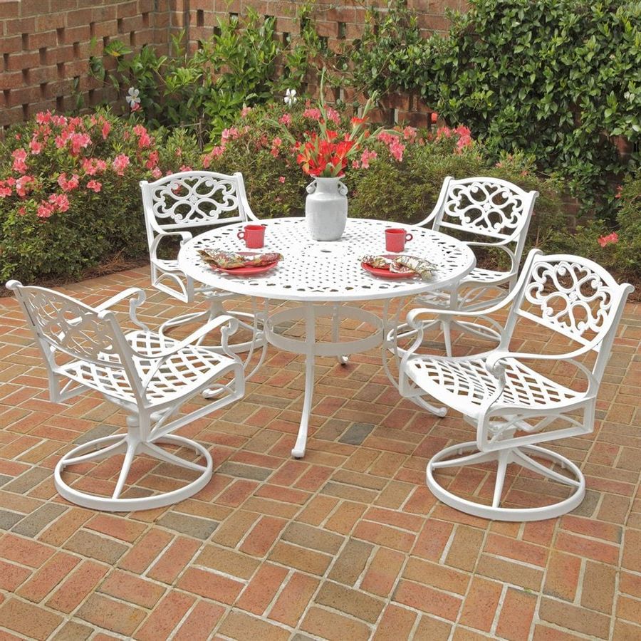 Favorite Home Styles Biscayne 5 Piece White Metal Frame Patio Dining Set At For White Outdoor Patio Dining Sets (View 3 of 15)