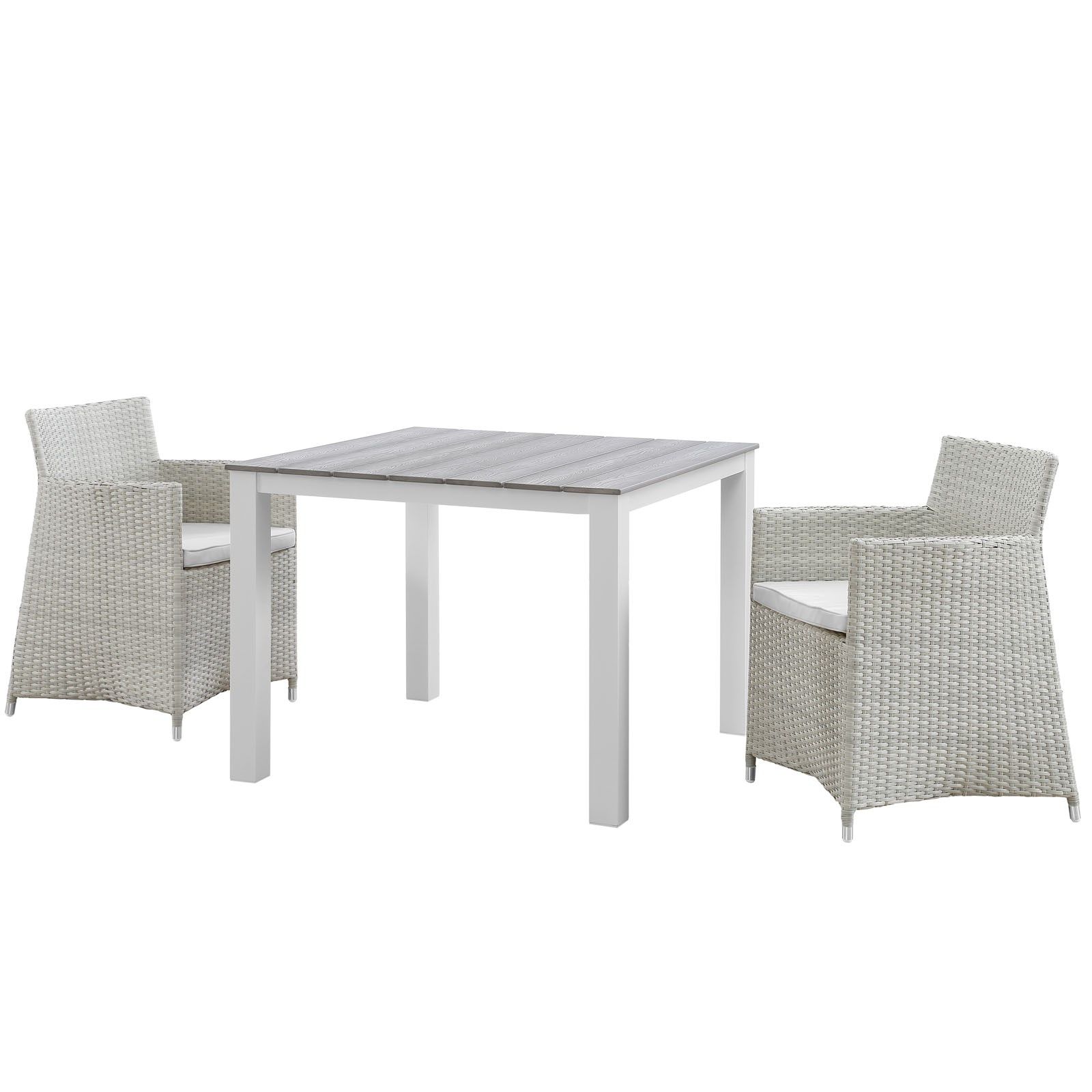 Favorite Junction 3 Piece Outdoor Patio Wicker Dining Set In Gray White – Hyme Within White 3 Piece Outdoor Seating Patio Sets (View 8 of 15)