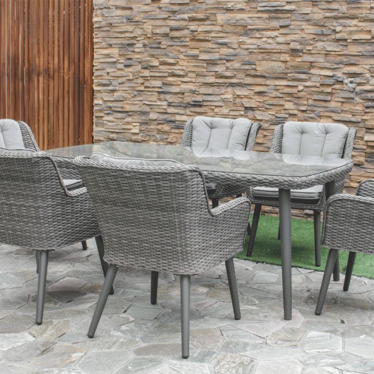 Favorite Maze Rattan Florence 6 Seater Dining Set Inside Gray Wicker Round Patio Dining Sets (View 13 of 15)