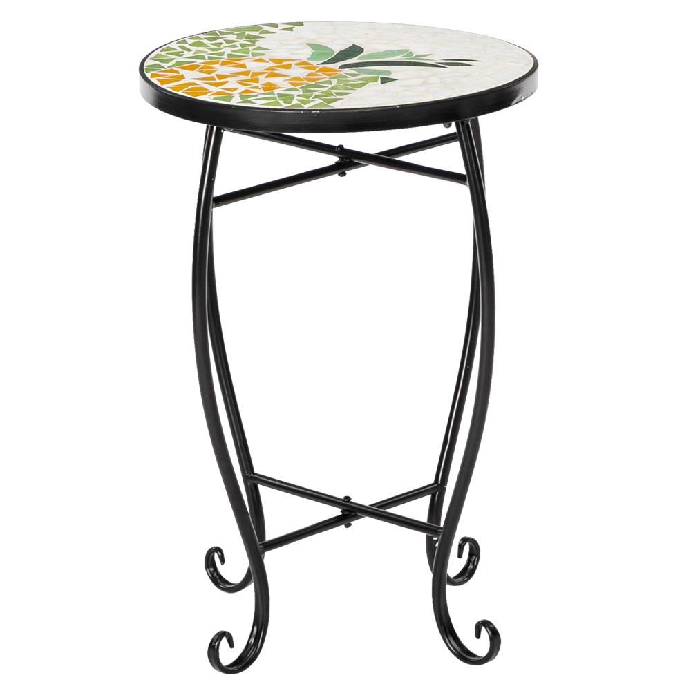 Favorite Mosaic Black Iron Outdoor Accent Tables Inside Ktaxon Summer Pineapple Mosaic Wrought Iron Outdoor Accent Table (View 14 of 15)