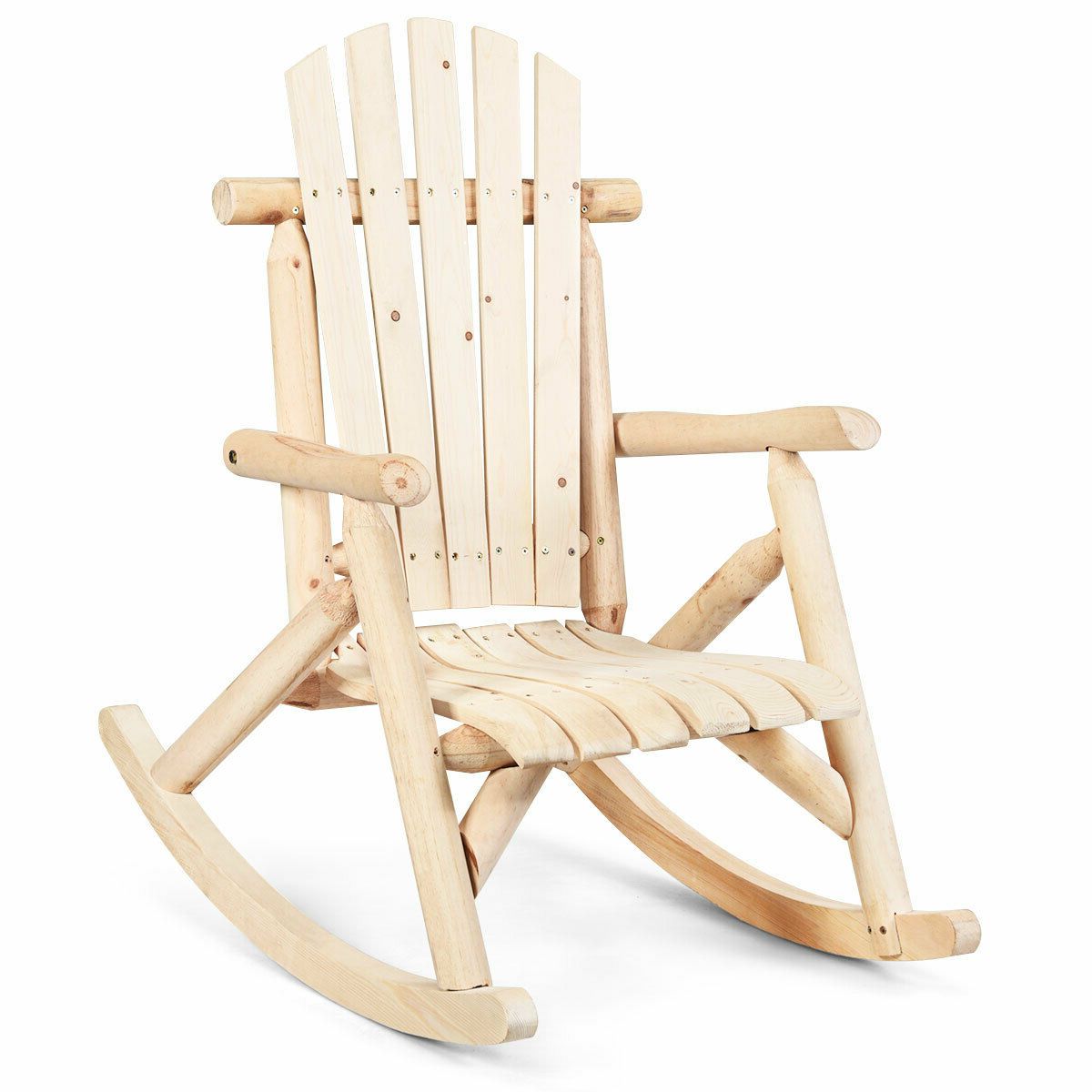 Favorite Natural Wood Outdoor Chairs With Regard To Log Rocking Chair Wood Ergonomic Single Porch Rocker Lounge Relax Patio (View 12 of 15)