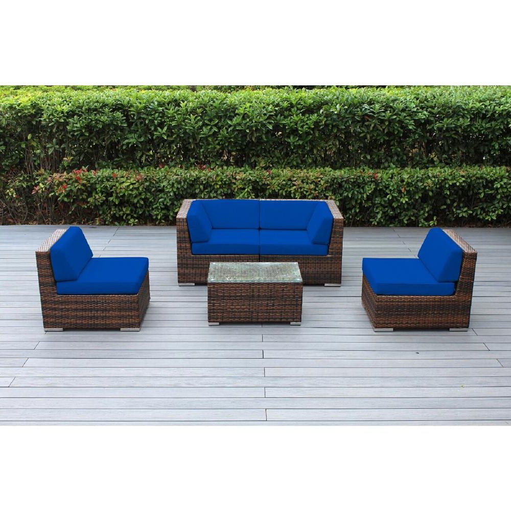Favorite Ohana Depot Ohana Mixed Brown 5 Piece Wicker Patio Seating Set With Pertaining To Blue And Brown Wicker Outdoor Patio Sets (View 12 of 15)
