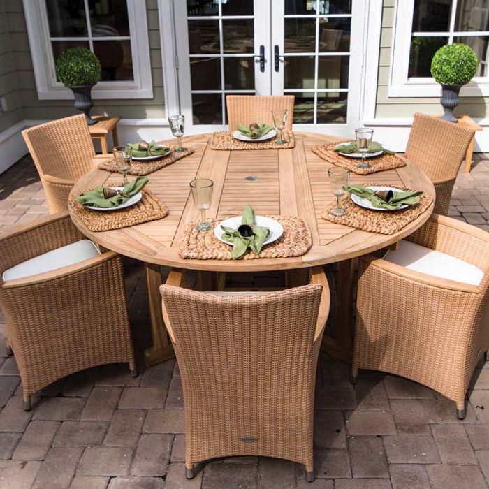 Favorite Royal Teak Collection P43 7 Piece Teak Patio Dining Set With 72 Inch For 7 Piece Teak Wood Dining Sets (View 12 of 15)