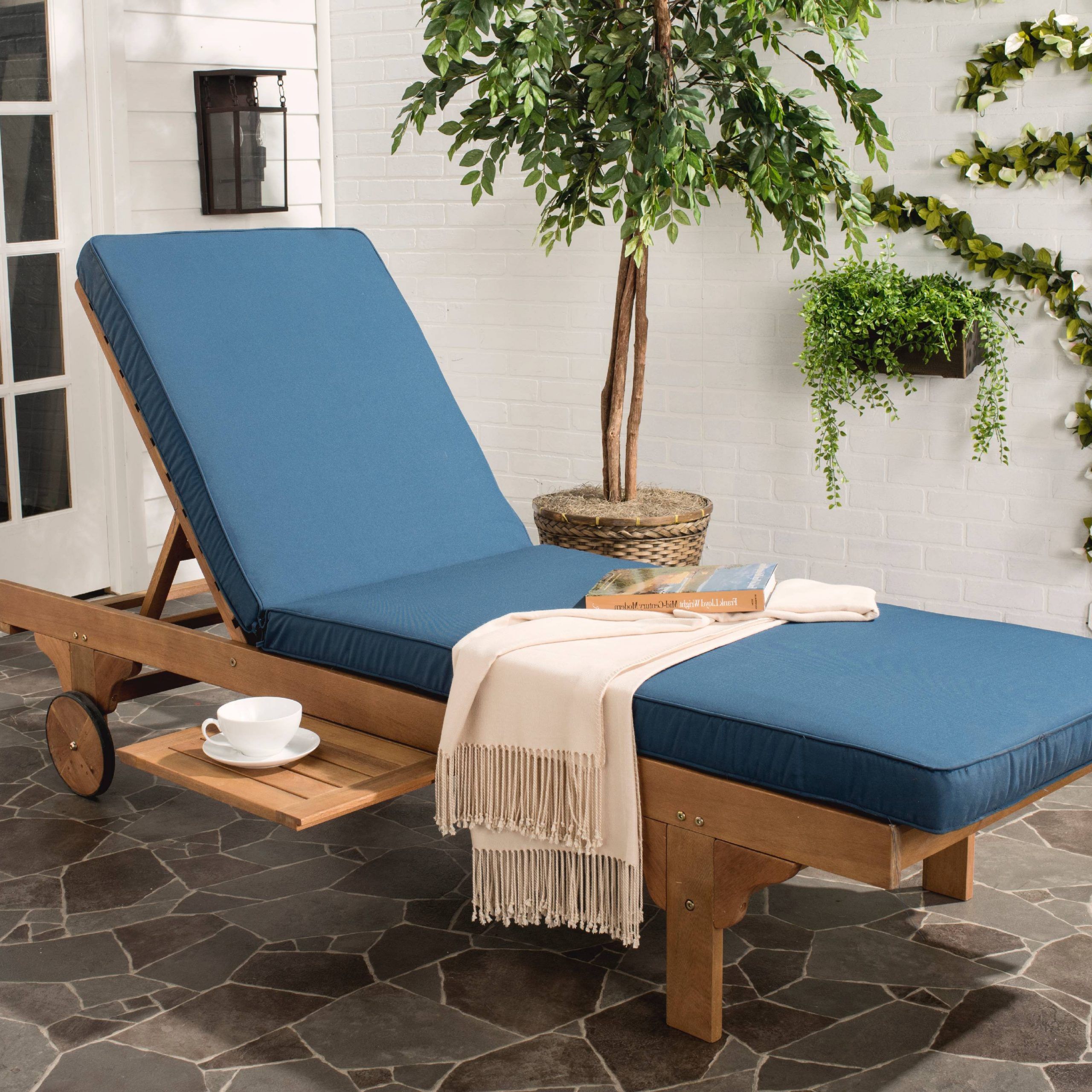 Favorite Safavieh Newport Outdoor Modern Chaise Lounge Chair With Cushion Intended For Natural Wood Outdoor Lounger Chairs (View 3 of 15)