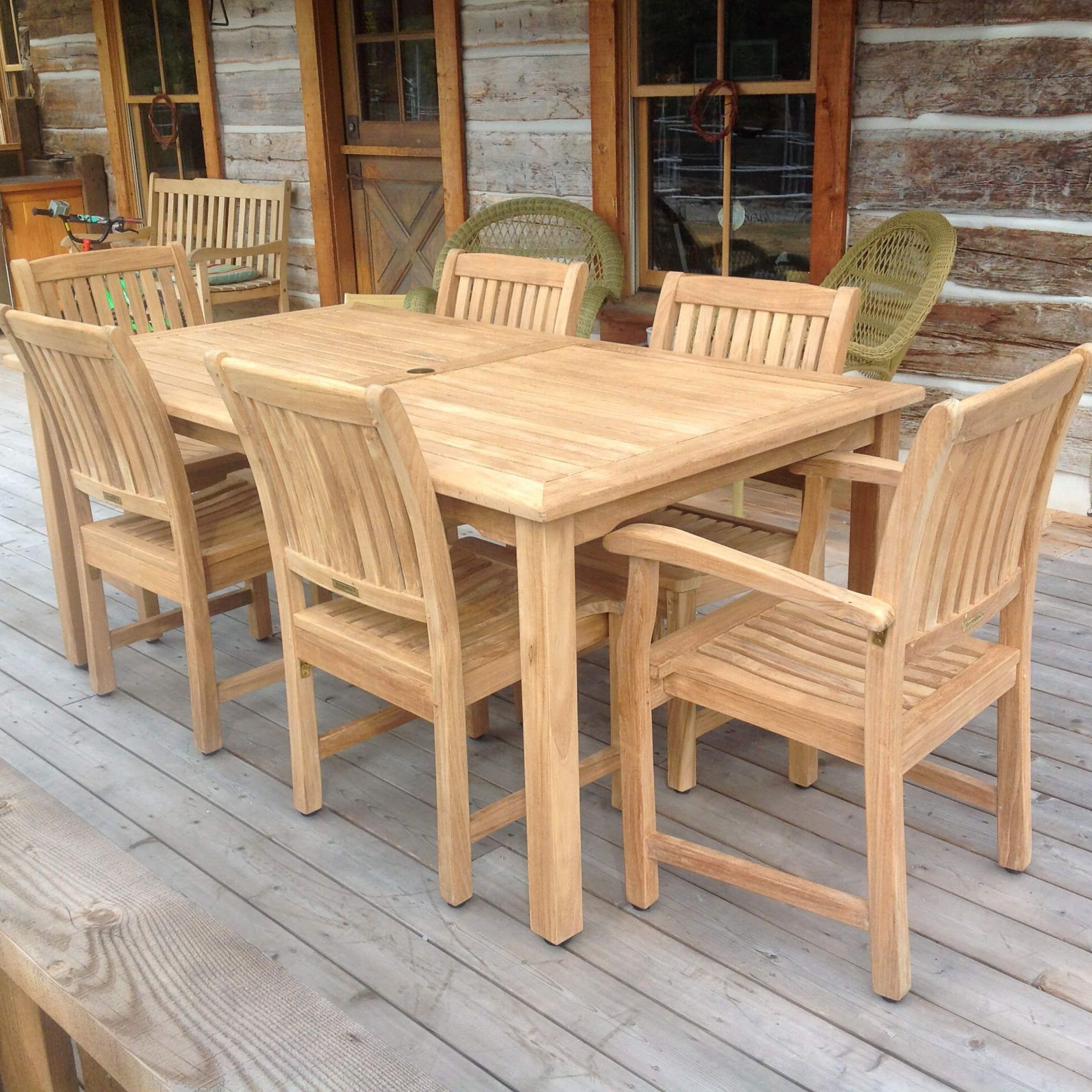 Favorite Teak Outdoor Square Dining Sets With Regard To Teak Patio Dining Set For 6 Rectangular Table And 6 Teak Chairs (View 2 of 15)