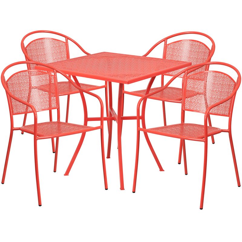 Flash Furniture Co 28sq 03chr4 Red Gg 28" Square Coral Indoor Outdoor Within Recent Red Steel Indoor Outdoor Armchair Sets (View 10 of 15)