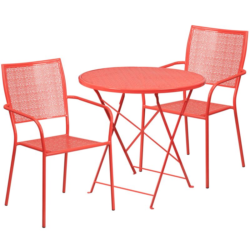 Flash Furniture Co 30rdf 02chr2 Red Gg 30" Round Coral Indoor Outdoor In Fashionable Red Metal Outdoor Table And Chairs Sets (View 4 of 15)