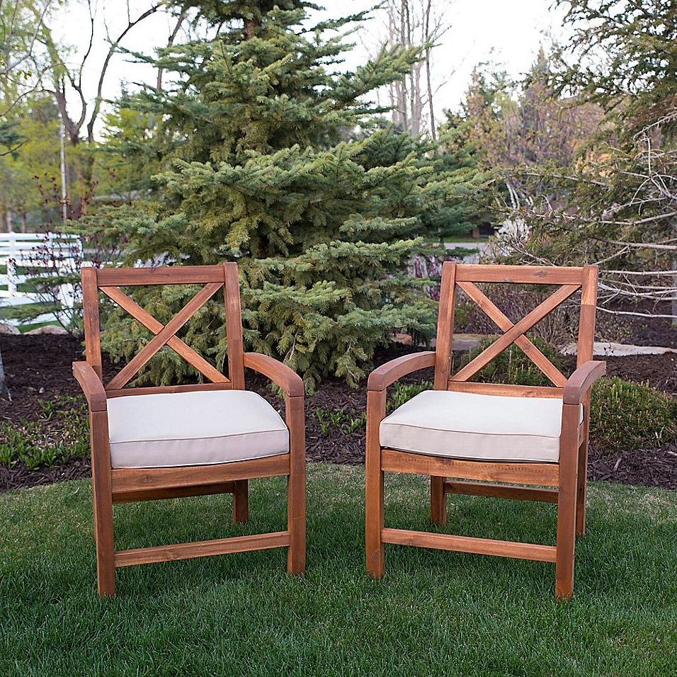 Forest Gate™ Aspen All Weather Acacia X Back Patio Chairs In Brown With In Popular Brown Acacia Patio Chairs With Cushions (View 6 of 15)