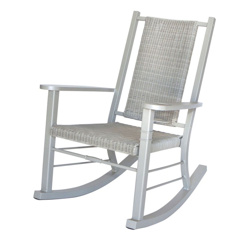 Front Porch Rocking Chair Patio Rocker Aluminum Frame All Weather Within Most Popular Green Rattan Outdoor Rocking Chair Sets (View 14 of 15)