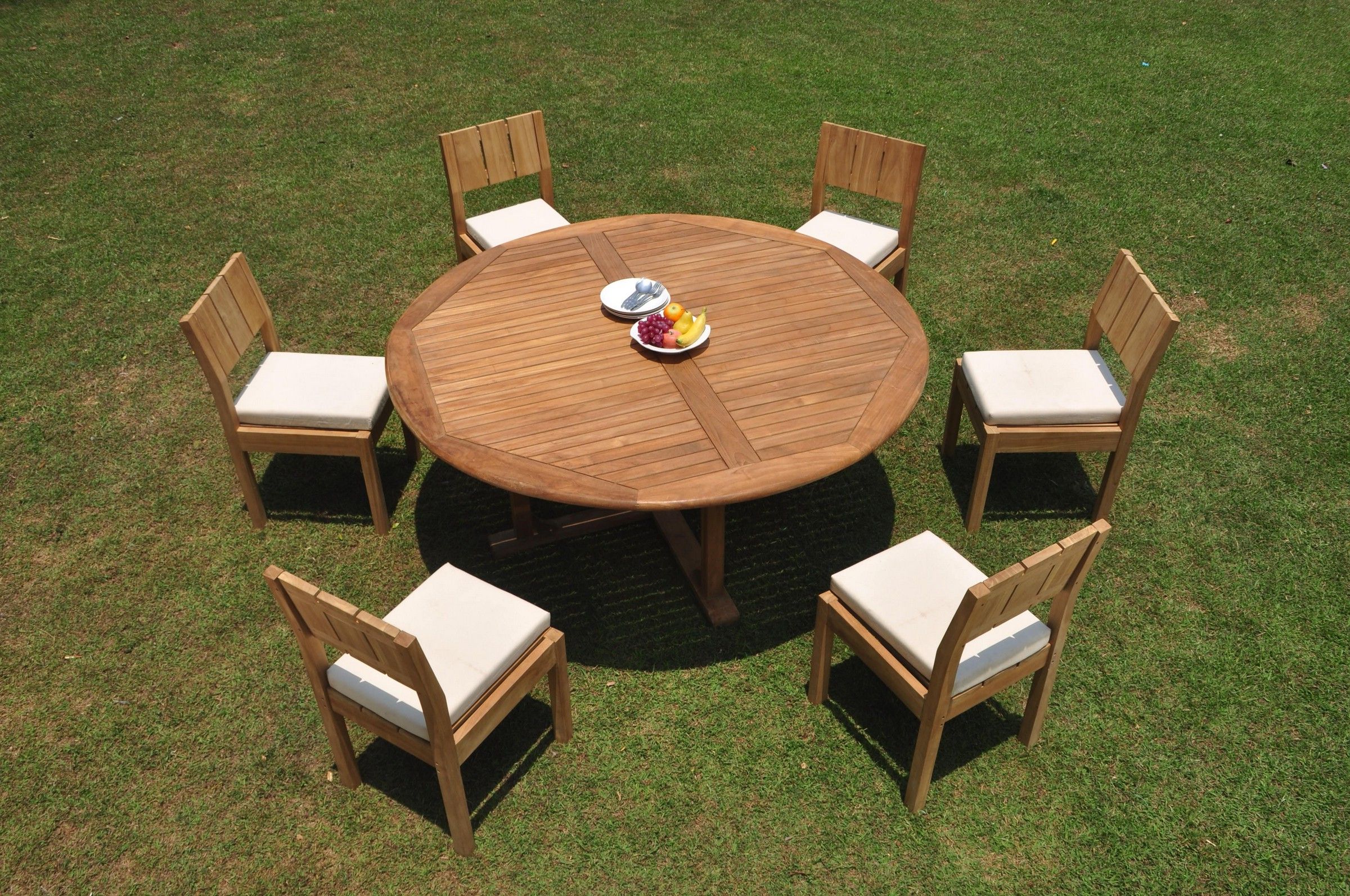 Grade A Teak Dining Set: 6 Seater 7 Pc: 72" Round Table And 6 Veranda Throughout Latest Armless Round Dining Sets (View 2 of 15)