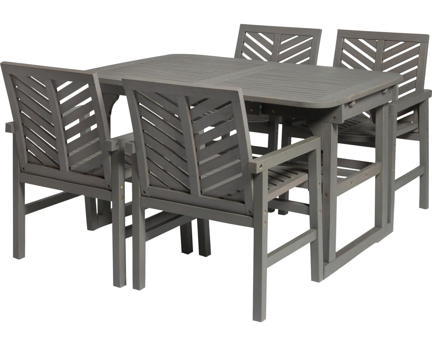 Gray Extendable Patio Dining Sets Within Famous Gray Wash 5 Piece Extendable Outdoor Patio Dining Set (View 5 of 15)