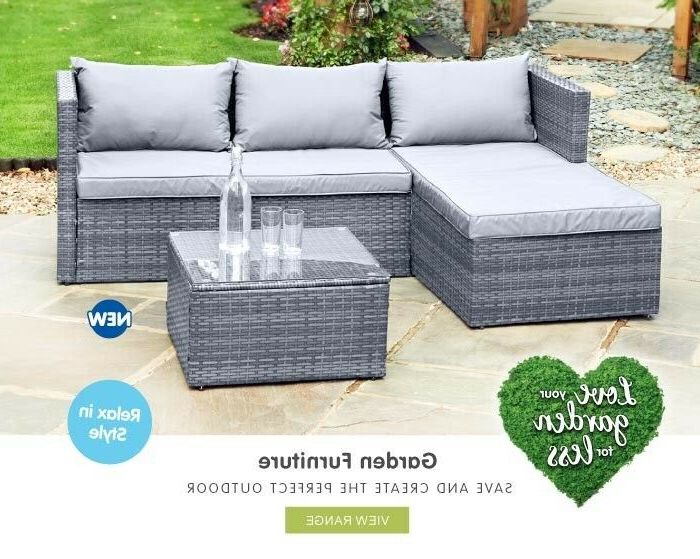 Gray Outdoor Table And Loveseat Sets Inside Well Known Grey Rattan Corner Sofa And Table Garden Set (View 15 of 15)