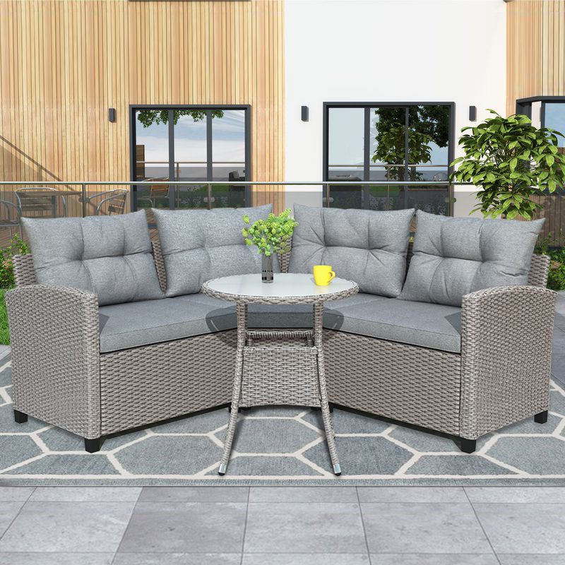 Gray Outdoor Table And Loveseat Sets Regarding Famous Patio Furniture Sectional Sofa Sets, 4 Pieces Outdoor Furniture Set (View 7 of 15)
