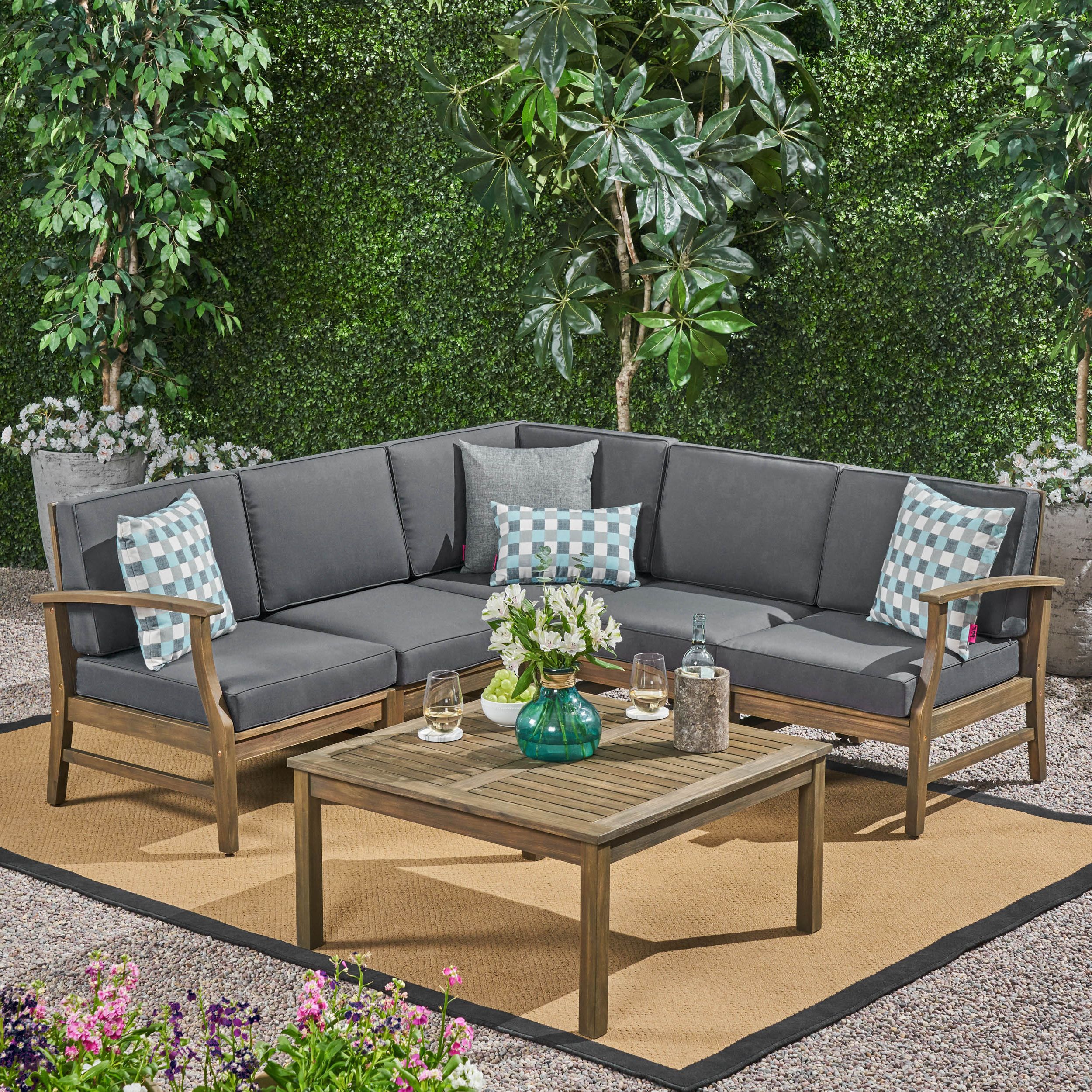 Gray Outdoor Table And Loveseat Sets With Regard To Popular 6 Piece Charcoal Gray Hand Crafted Outdoor Patio Sectional Sofa And (View 4 of 15)