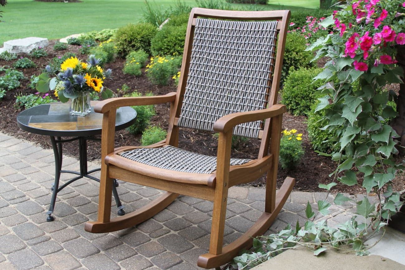 Gray Wash Wood Porch Patio Chairs Sets With Current Driftwood Grey Wicker & Eucalyptus Wood Rocking Chair (View 7 of 15)
