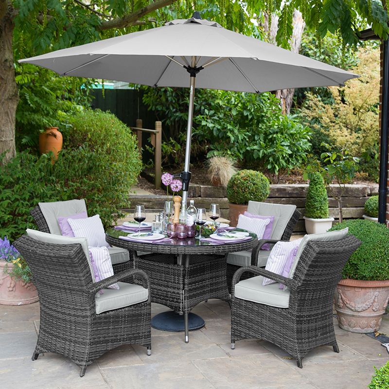 Gray Wicker Round Patio Dining Sets For Favorite Nova – Olivia 4 Seat Rattan Dining Set –  (View 4 of 15)